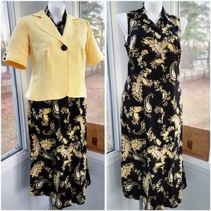 Studio 1 Black Yellow Paisley Sleeveless Dress & Short Sleeve Jacket 2 Piece Set